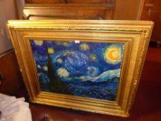 A Van Gogh style oil on canvas in a heavy gilt and gesso frame