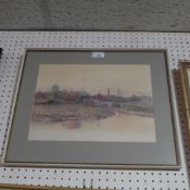A late C19th watercolour of a river flowing into an industrial city, signed L. Cooper, dated 1894