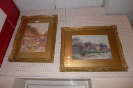 A pair of Leyton Forbes watercolours, one study of cottage the other of a flowering garden both