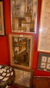 An oil on board naive study of a backstreet with some geese at the end together with an oil on board