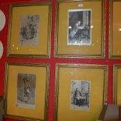 A set of six C19th engravings on silk after Messonier glazed and in gilt frames