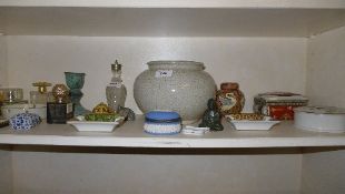 A collection of miscellaneous including crackle glazed vase, perfume bottles, trinkets and others