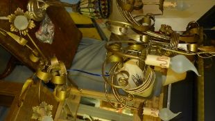 A Christopher Wray gilded metal chandelier with six branches and a twin light matching wall sconce