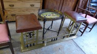 A C20th brass club fender with tan leather pad seats W 150 D 45 H 58 cm