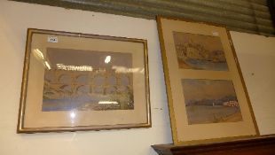 A watercolour 'Viaduct' and two watercolour coastal studies in single mounts