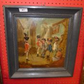 A C19th oil on copper of recruiting soldiers