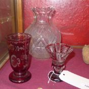 Two Bohemian ruby flash cut glass vases