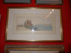 A watercolour of lake Geneva with sailin