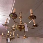 A brass six branch hanging chandelier