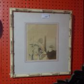 A Japanese print of three figures