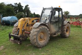 Caterpiller TH407 telescopic materials handler with rear hitch. Reg No: AE59 FCV. Serial No: