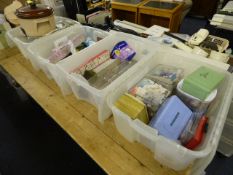4 Boxes of Bric-a-Brac Including Kitchenalia & Glassware - Sewing Materials etc