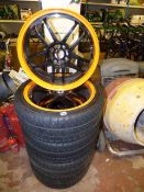 5 Orange & Black Wolfe Race Alloys with 4 Avon 225/40/R18 Winter Tyres