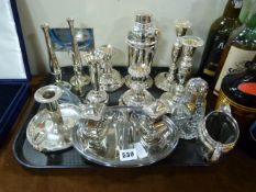 Collection of Silver Plated Ware including Candle Sticks - Vases - Cocktail Shaker etc