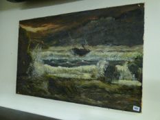 Oil Painting Depicting a Distressed Trawler