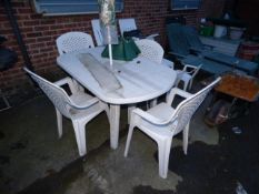 UPVC Patio Table with 4 Chairs & Parasol
