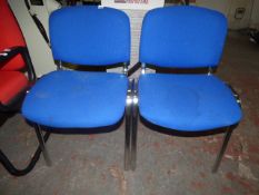2 Chrome Framed Stackable Office Chairs with Blue Upholstery