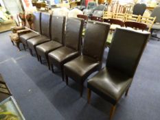 6 Brown & 1 Black Leatherette Dining Chairs