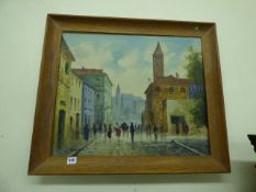 Framed Oil Painting Depicting a French Rural Scene