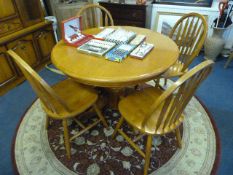 Light Oak Circular Dining Room Table & 4 Chairs