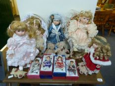 Quantity of Porcelain Miniature & Large Dolls