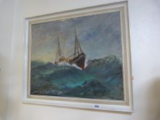 Framed Oil on Board by T E Grimshaw Depicting A Trawler