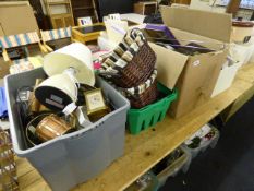 5 Boxes of Bric-a-Brac Including Lamps - Clocks - Brasswares - Scented Creams etc