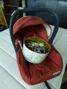 Child's Car Seat & Collection of Fridge Magnets