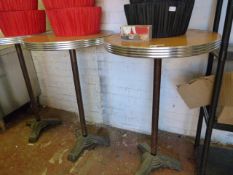 3 Poser Tables on Cast Iron Pedestals with Simulated Birds Eye Maple Tops