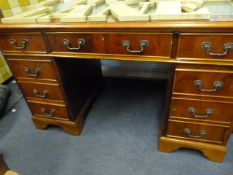 Mahogany Kneehole Desk with Green Leather Insert Top