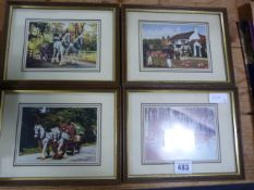 4 Framed Tetley Shire Horse Prints