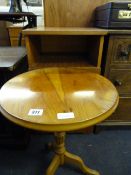 Light Oak Circular Tripod Table & Bedside Cabinet