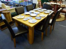 6 Black Leatherette Dining Chairs & Pine Table