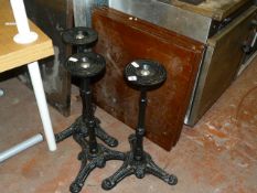 3 Cast Iron Table Bases & 4 Square Oak Table Tops