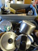 2 Boxes of Bric-a-Brac including Cutlery - Lamps- Kitchenalia etc