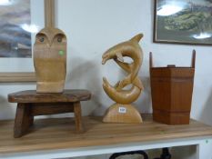 Vintage Stools - Carved Owl - Carved Dolphin & Ice Bucket
