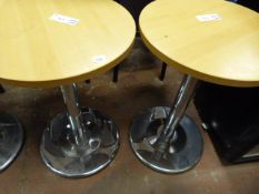*Pair of Circular Bar Tables on Chrome Pedestals with Beech Tops