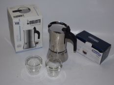*Bailetti Elegance Venus Induction 4 Cup Stainless Steel Expresso Maker & 2 Delonghi Expresso Cups