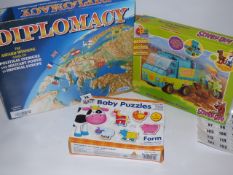 *Galt Baby Puzzle Farm Set & CB Scooby Doo Mystery Machine Play Set & Diplomacy Board Game