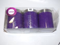 *Set of 3 Tea - Coffee & Sugar Jars in Plum & Stainless Steel