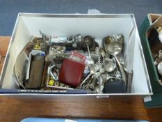 Box Containing older Collectable Items including Platedwares - Pewter Vase- Buttons - Badges etc