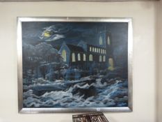 Silver Framed Painting Depicting A Graveyard Scene