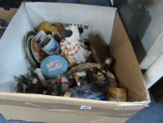 Box of Bric-a-Brac including Indian Figurines - Cabinet Plates etc