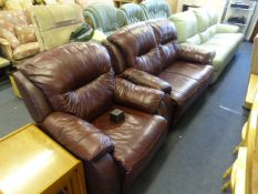 Burgundy Leather 2 Seat Settee & Reclining Chair