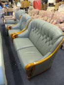 Green Leatherette 2 Seat Settee - Single Chair & Recliner