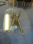Sculptured Bronze Lady Figurine Table with Glazed Top