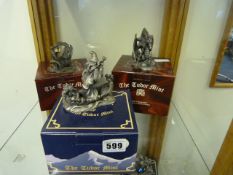 3 Tudor Mint Figurines - The Dragons Kiss , The Loving Dragons & The Wizard of The Lake