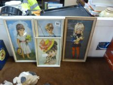 4 x 1970's Paintings Depicting Children