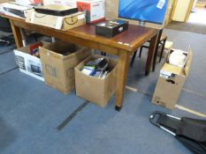 Oak Boardroom Desk with Red Leather Insert Top