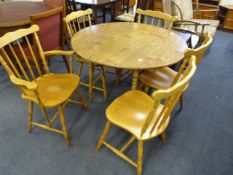 Circular Pine Table & 5 Chairs
